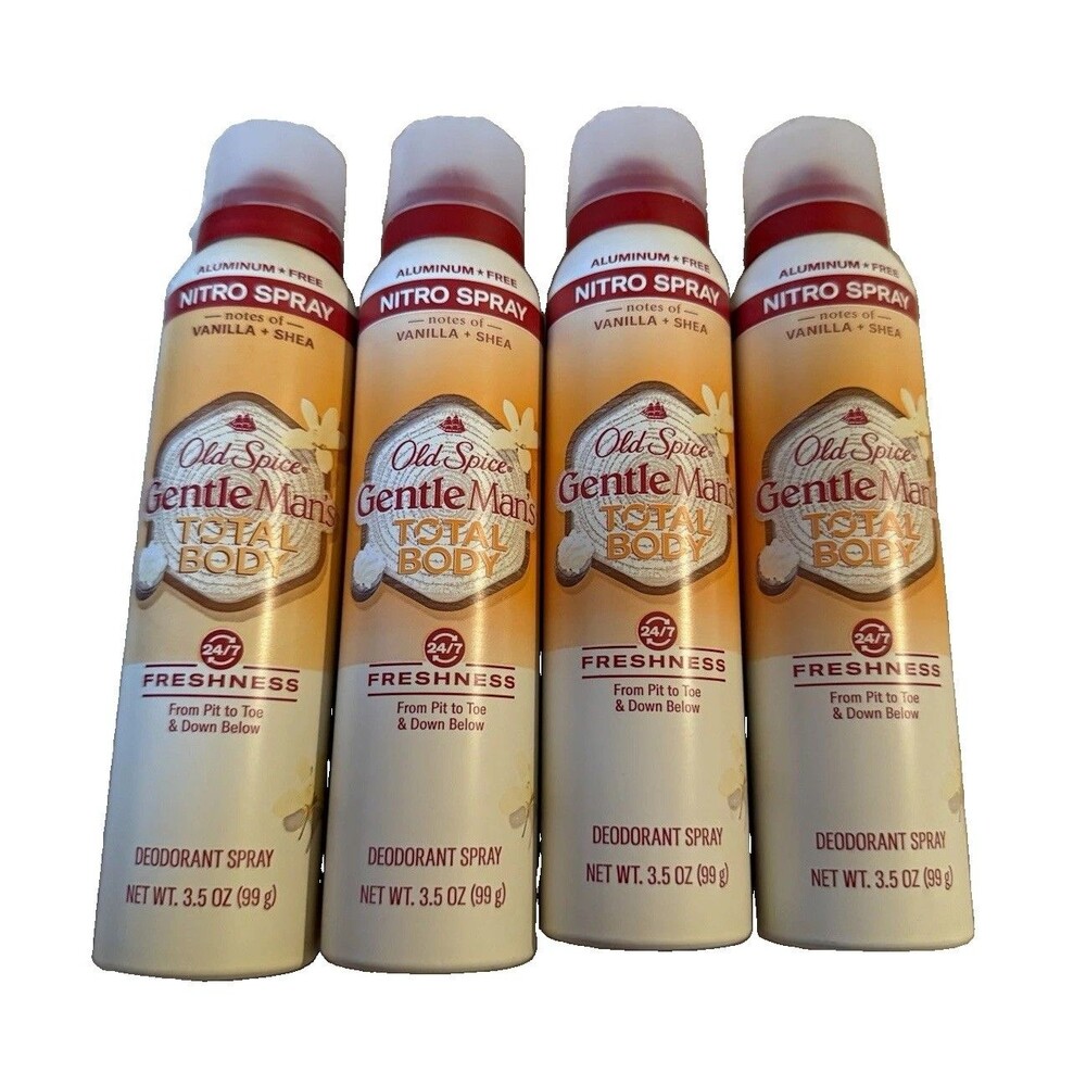 4x Old Spice GentleMan's Total Body Deodorant Spray Vanilla + Shea 3.5 oz